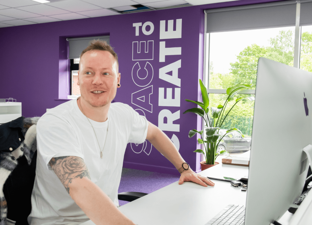 Bubble team member David working on a leaflet design